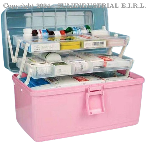 CAJA DE ALMACENAMIENTO DE MEDICAMENTOS 3 NIVELES ROSADO