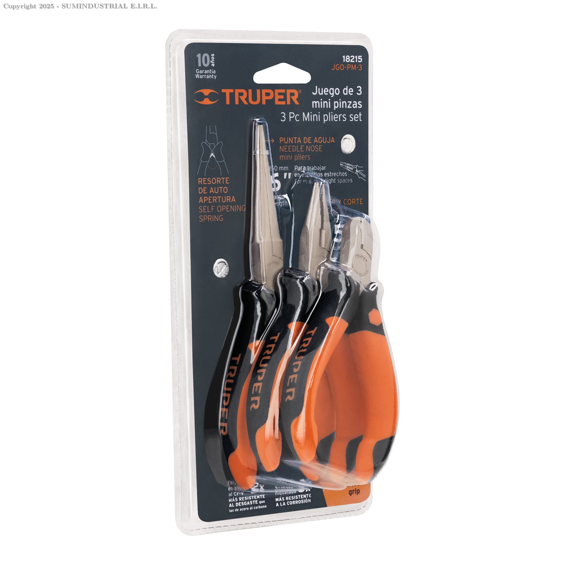 JUEGO DE 3 MINI PINZAS MANGO COMFORT GRIP, TRUPER 18215
